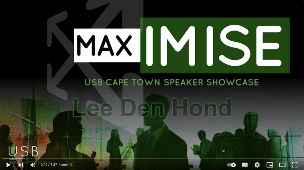 USB Maximise Cape Town 2018 Speaker - Lee den Hond